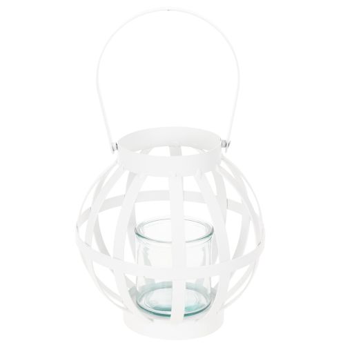 Garden lantern metal with glass Lantern for hanging White Ø18.5cm | Floristik24.ie