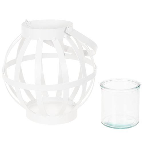 Garden lantern metal with glass Lantern for hanging White Ø18.5cm | Floristik24.ie