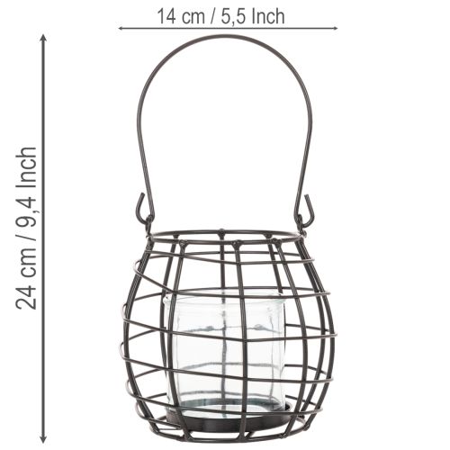 Garden lantern black metal with lantern Ø14cm H12.5cm | Floristik24.ie