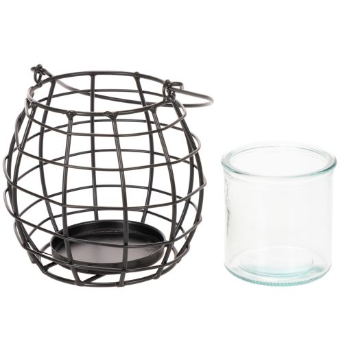Garden lantern black metal with lantern Ø14cm H12.5cm | Floristik24.ie