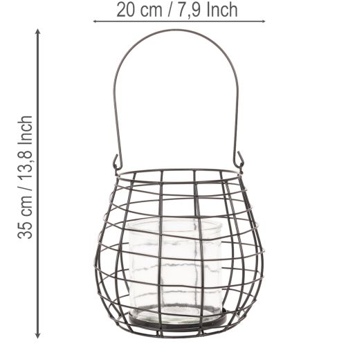 Garden lantern with glass lantern black Ø20cm H18.5cm | Floristik24.ie