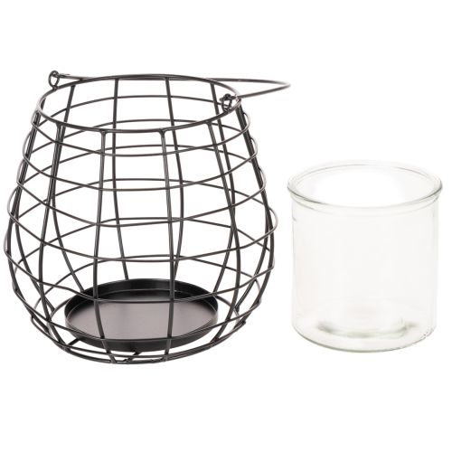 Garden lantern with glass lantern black Ø20cm H18.5cm | Floristik24.ie