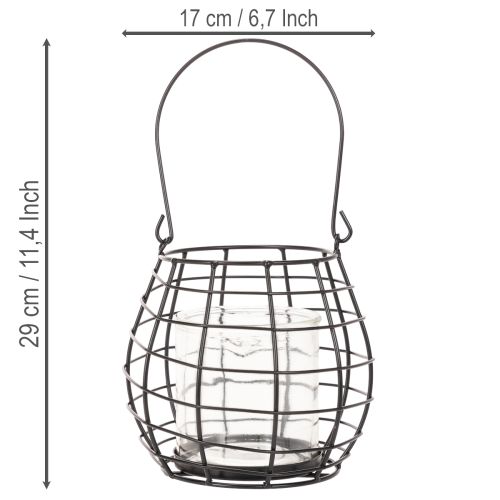 Garden lantern with handle black glass Ø17cm H15cm | Floristik24.ie