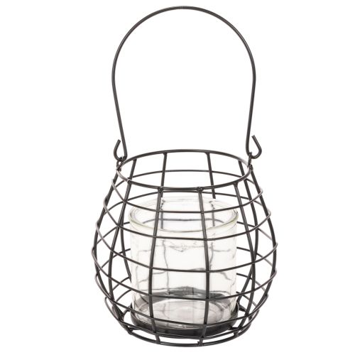 Garden lantern with handle black glass Ø17cm H15cm | Floristik24.ie