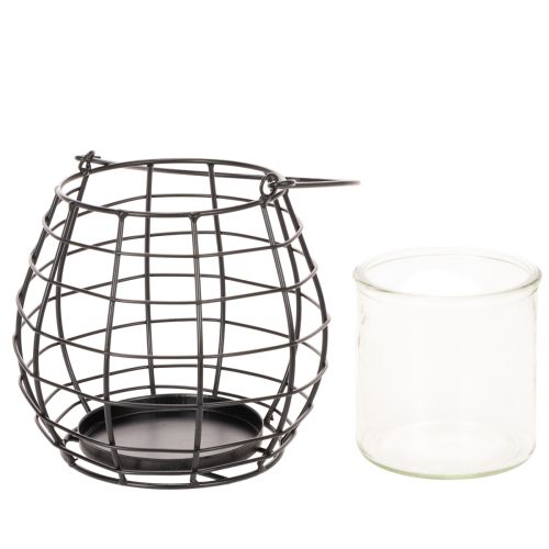 Garden lantern with handle black glass Ø17cm H15cm | Floristik24.ie