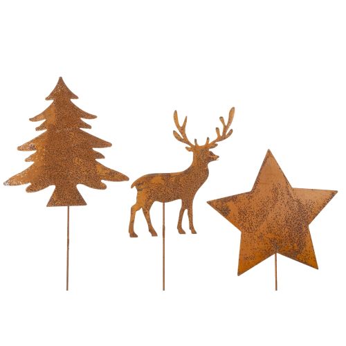 Garden stake, weathered steel, deer, star, fir tree, H14/20, 3 pieces buy online | Floristik24.ie