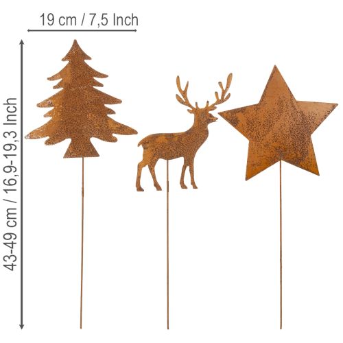 Garden stake, weathered steel, deer, star, fir tree, H14/20, 3 pieces | Floristik24.ie