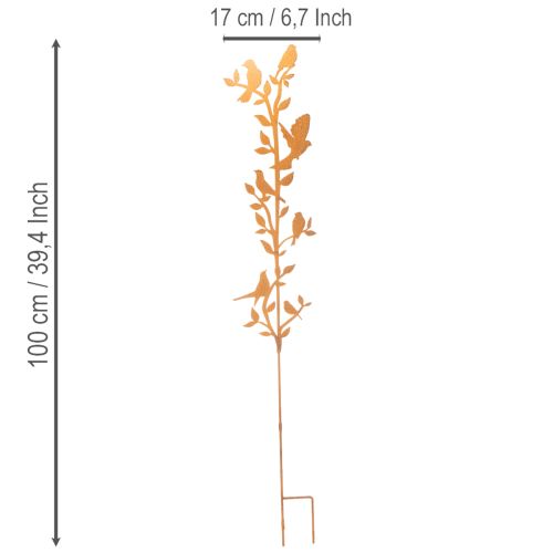 Garden stake branch with birds, metal decoration, 100cm | Floristik24.ie