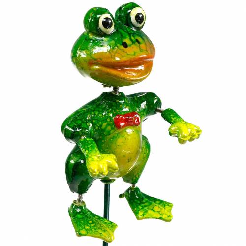 Floristik24 Plant stake decorative frog with bow tie and metal feathers green, yellow, red H68.5cm