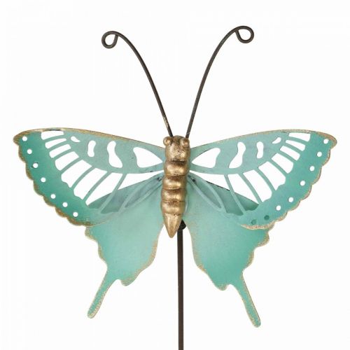 Garden stake metal butterfly turquoise gold 12×10/46cm