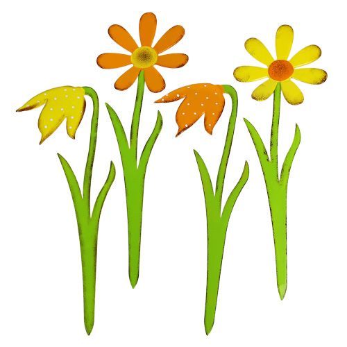 Floristik24 Garden plug metal flower orange, yellow 47cm 4pcs