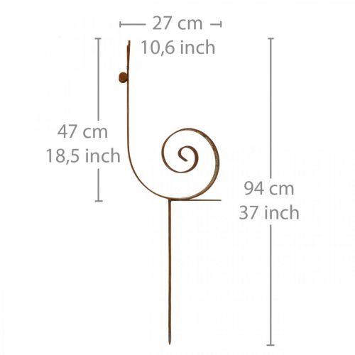 Floristik24 Garden stake snail large rust metal garden decoration H94cm