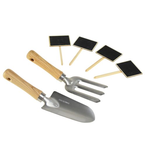Product Garden tool set with stainless steel hand rake, hand shovel and garden stakes, gift idea for garden lovers