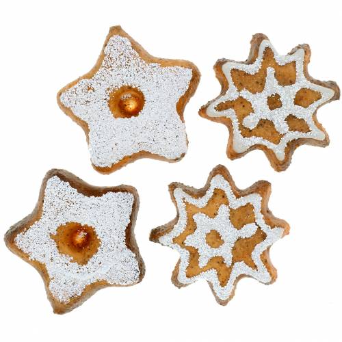 Product Christmas scatter decoration cookies star-shaped, 24 pieces, festive table decoration cookies in star shape, powdered sugar look, decorative stars polyresin approx. 6cm