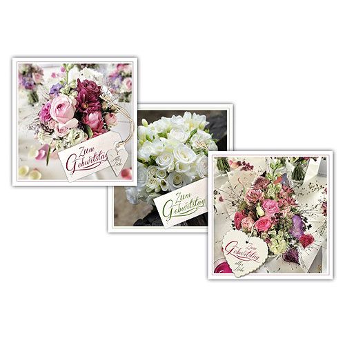 Floristik24 Birthday cards with envelope 12.5 x 12.5cm 3pcs