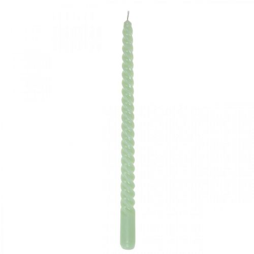 Twisted candles spiral candles green mint Ø2.2cm H30cm 2pcs