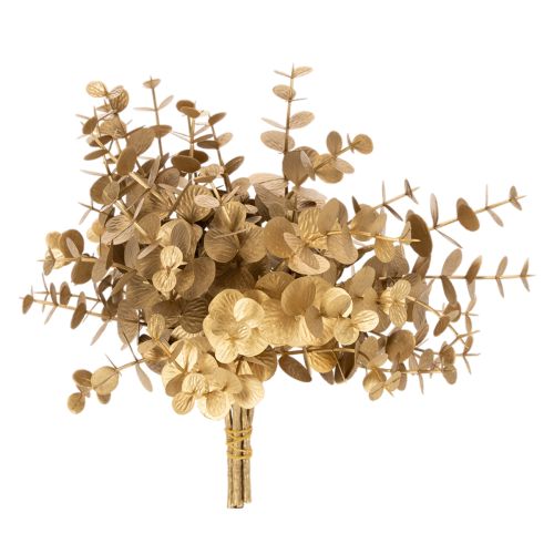 Artificial eucalyptus plant, gold-colored decorative branch for table decoration, 24cm
