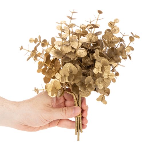 Artificial eucalyptus plant, gold-colored decorative branch for table decoration, 24cm | Floristik24.ie