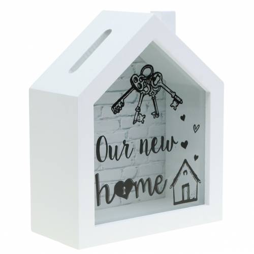 Floristik24 Savings box "Our New Home" wood glass white 15x7cm H18cm