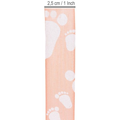 Product Gift ribbon for baby feet, christening decoration, pink ribbon, 25mm, 16m