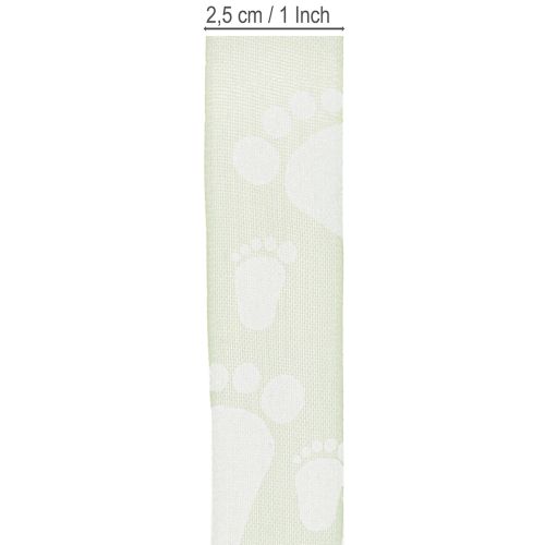 Product Gift ribbon baby feet decoration christening green 25mm 16m