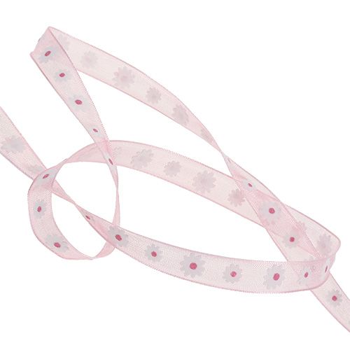 Floristik24 Gift ribbon pink with flower 10mm 20m