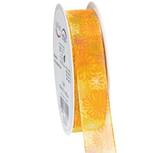 Floristik24 Gift ribbon, floral organza ribbon, yellow/orange, 25mm x 18m