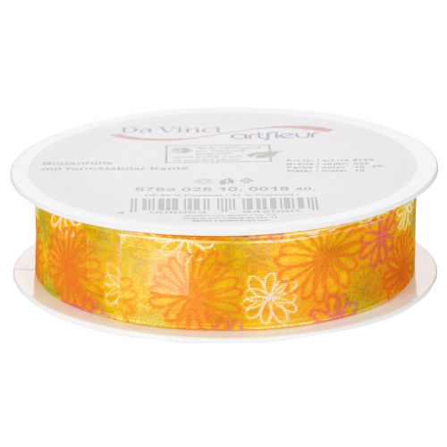 Product Gift ribbon, floral organza ribbon, yellow/orange, 25mm x 18m