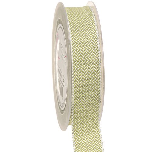 Product Gift Ribbon Herringbone Pattern Decorative Ribbon White Green 25mm 15m