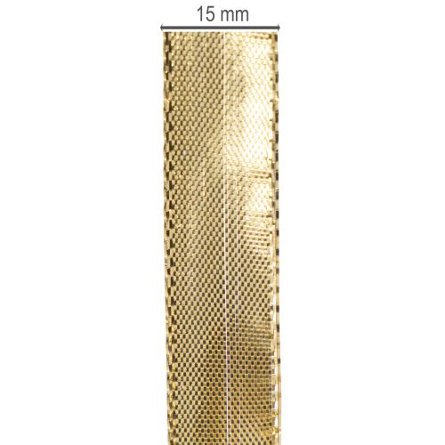Gold gift ribbon with wire edge, 15mm wide, 25m long | Floristik24.ie