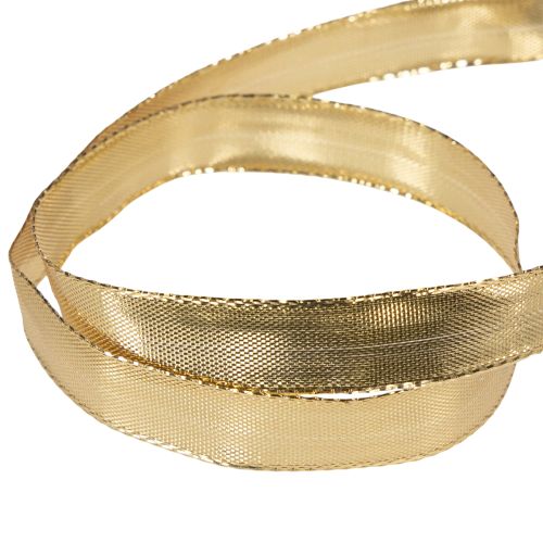 Gold gift ribbon with wire edge, 15mm wide, 25m long | Floristik24.ie