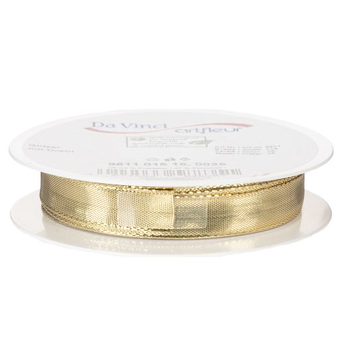 Gold gift ribbon with wire edge, 15mm wide, 25m long | Floristik24.ie