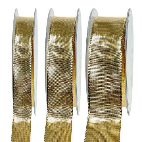 Floristik24 Gift ribbon gold with wire edge 25m