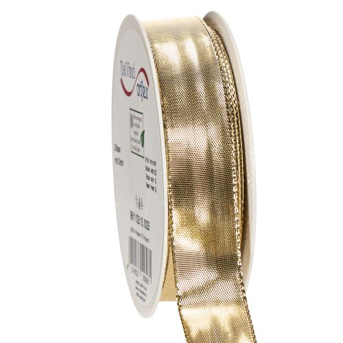 Gold gift ribbon with wire edge, 25mm wide, 25m long buy online | Floristik24.ie