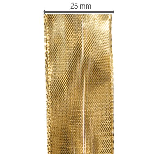 Gold gift ribbon with wire edge, 25mm wide, 25m long | Floristik24.ie