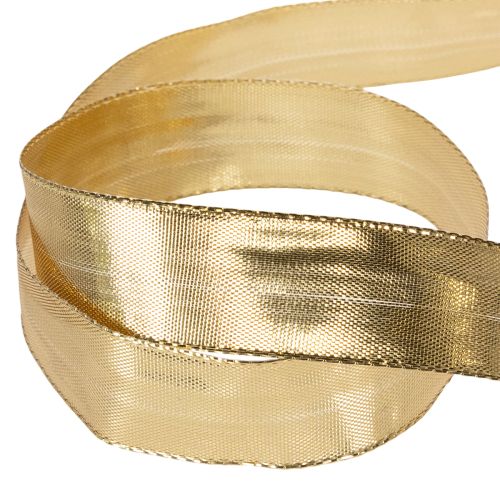 Gold gift ribbon with wire edge, 25mm wide, 25m long | Floristik24.ie