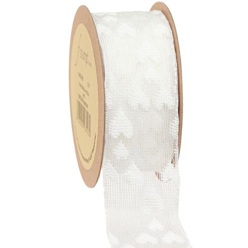 Gift Ribbon Hearts Mesh Ribbon White Glitter 40mm 10m