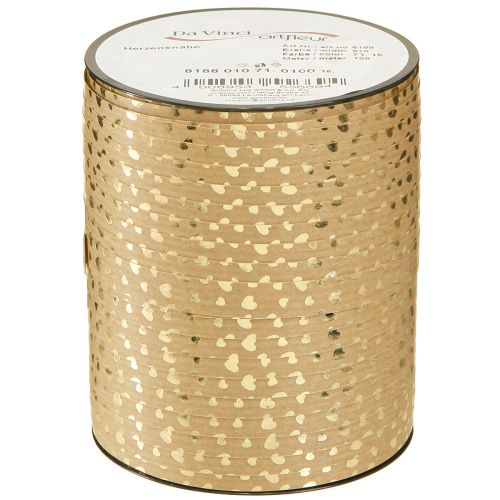 Product Gift Ribbon Curling Ribbon with Hearts Gold Brown 10mm 100m