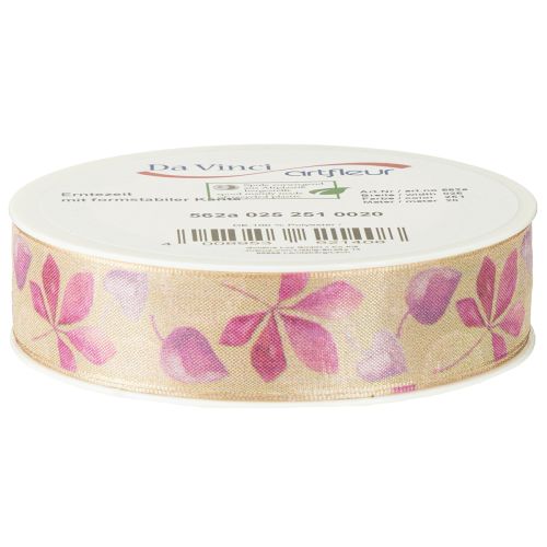 Product Gift ribbon purple autumn leaves deco ribbon autumn 25mm 20m
