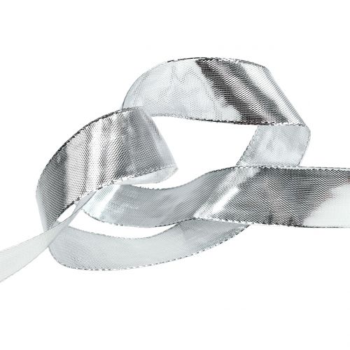 Product Gift ribbon silver with wire edge 25m