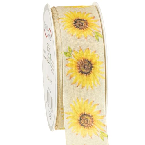Floristik24 Gift ribbon sunflowers yellow ribbon 40mm 15m