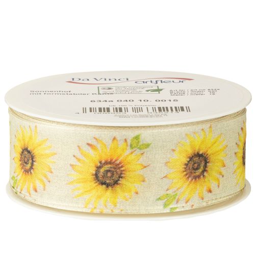 Floristik24 Gift ribbon sunflowers yellow ribbon 40mm 15m