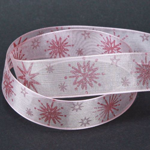 Product Gift ribbon stars Christmas ribbon pink 25mm 20m