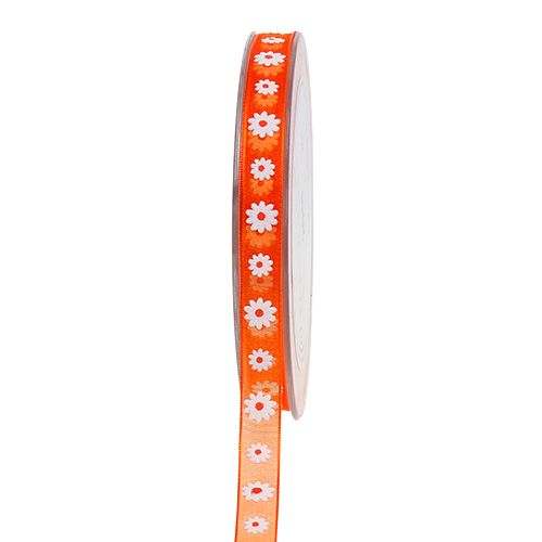 Floristik24 Gift ribbon orange with blossom 10mm 20m