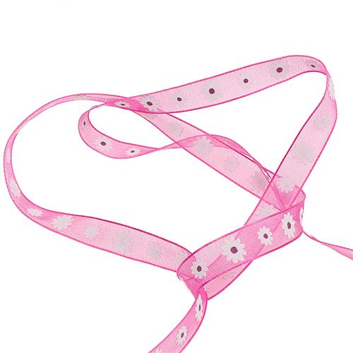 Product Gift ribbon pink with flower 10mm 20m