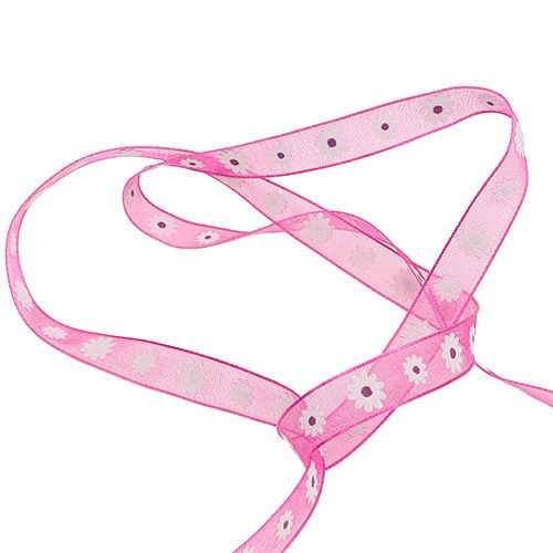 Floristik24 Gift ribbon pink with flower 10mm 20m