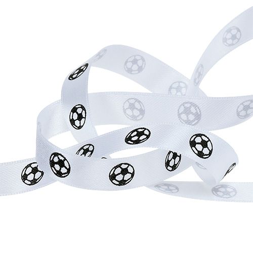 Floristik24 Gift ribbon white with football 15mm 25m