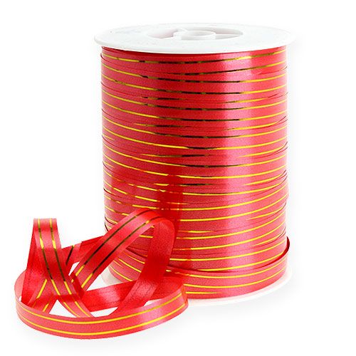 Gift ribbon 2 gold stripes on red 10 mm 250m