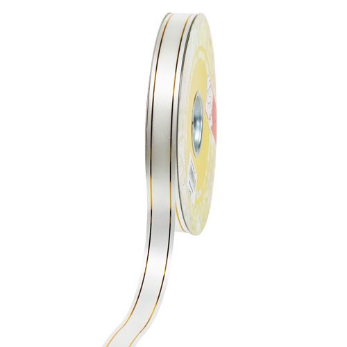 Gift ribbon 2 gold stripes on white 19mm 100m