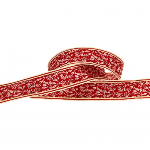 Product Gift ribbon berry bush jacquard with wire edge red, crème 25mm L15m